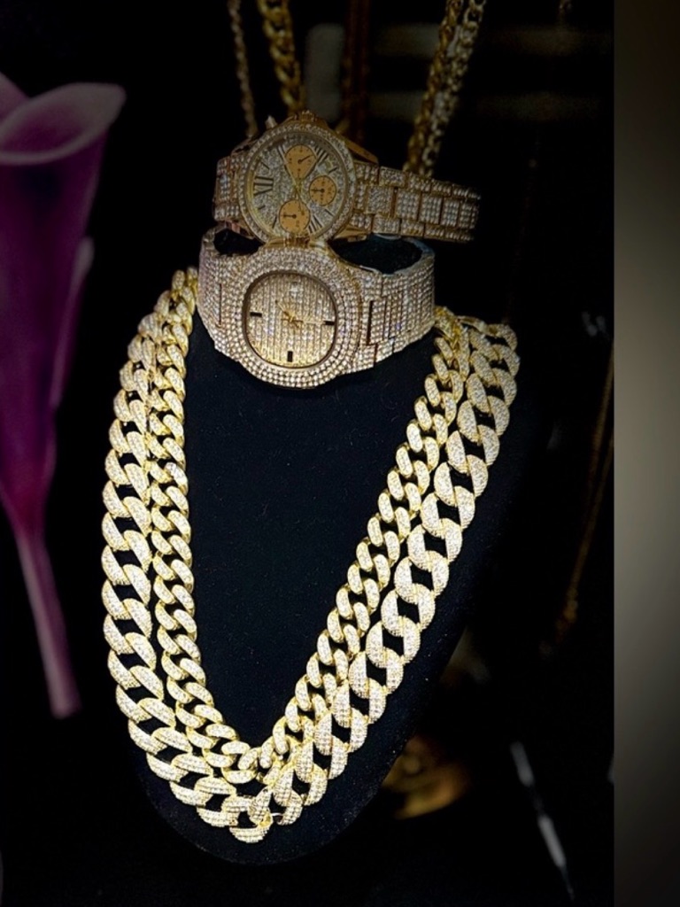His & Her Luxury Gold Iced-Out Gift Set: 2 Cz Watches & 2 Matching Necklaces